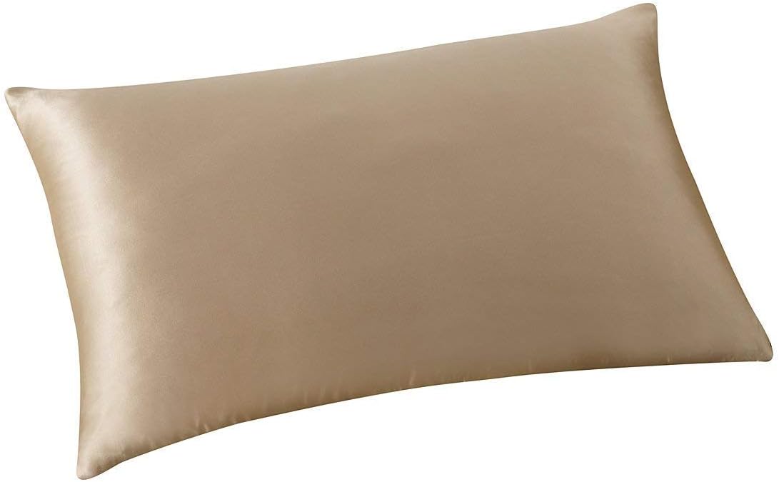 ALASKA BEAR Silk Pillowcase for Curly Hair and Skin Care Real Mulberry Silk Housewife Pillow Slip Standard w/Gentle Scrunchie Gift Set(1pc, Lightcoffee)