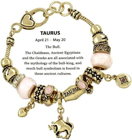 Zodiac Charm Bracelet Slide Metal Murano Beads Goldtone Taurus