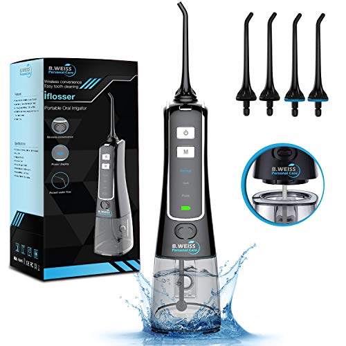 Water Flosser Teeth Cleaner, Professional flosser with 4 Jet Tips, Rechargeable Dental Flosser