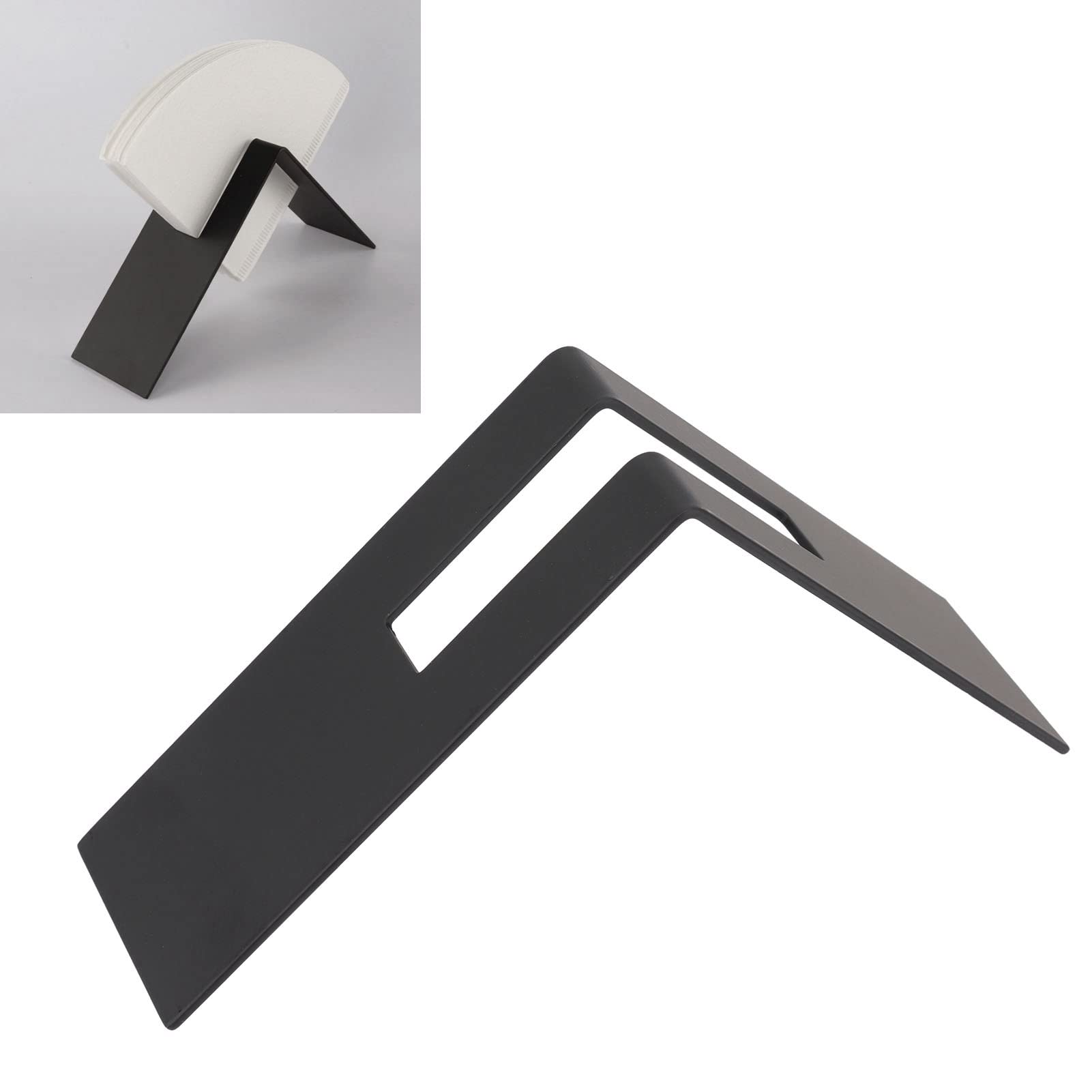 Stainless Steel Coffee V60 Filter Paper Holder, Coffee Filters Storage Rack for Home Kitchen Bar Cafes Storage Accessories (Black)