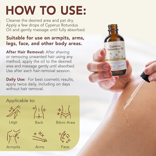 Cyperus Rotundus Oil, Cyperus Rotundus Oil for Hair Removal, Reduces Unwanted Hair Growth, Moisturizing Soothing Skin, Shrink Pores, Reduces Body Hair Growth Cypress Rotundus Oils for All Skin - 2Pack