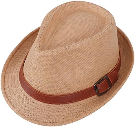 Harcadian Men's/Womens Straw Fedora Trilby Hat Beach Sun Hats Khaki Hat Brown Belt 59cm