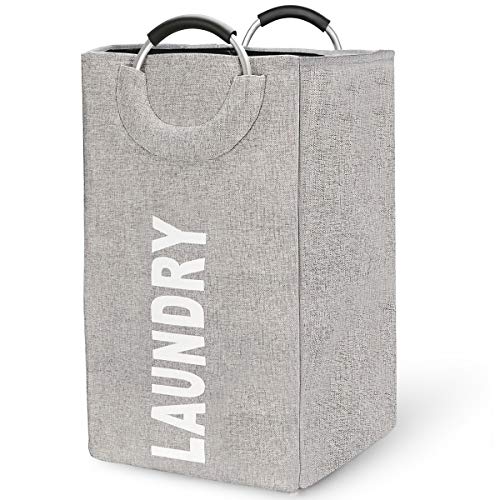 Laundry Hamper Bag Large Closet Collapsible Laundry Basket with Durable Handles, Space Saving Storage Container Organizer Removable Dirty Clothes Toys Storage Bag 15 x 15 x 26 Inches (Gray)