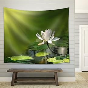 Water Lily on a Green Background - Fabric Wall Tapestry Home Decor - 51x60 inches