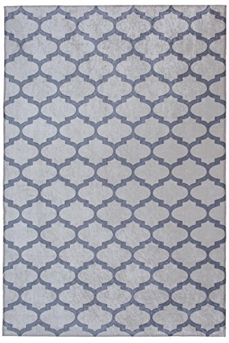 Mylife Rugs Contemporary Morroccan Trellis Design Non Slip (Non-Skid) Machine Washable Area Rug (4'x6', Beige - Grey)