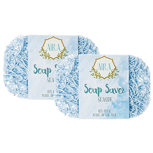 Aira Soap Saver - Soap Dish & Soap Holder Accessory - BPA Free Shower & Bath Soap Holder - Drains Water, Circulates Air, Extends Soap Life - Easy to Clean, Fits All Soap Dish Sets - Seaside Two Pack