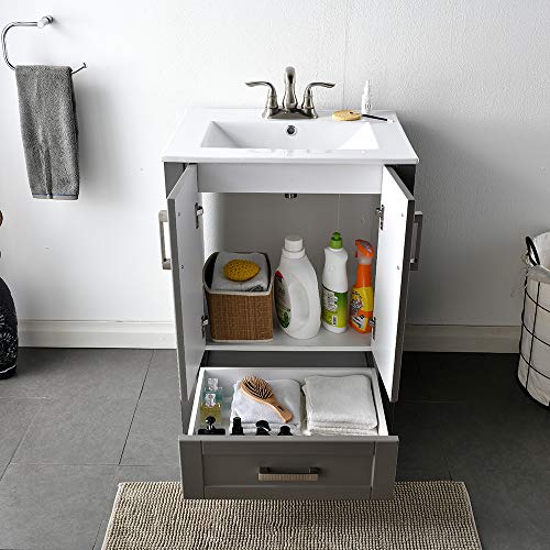 VCCUCINE Modern 24" Dark Gray Bathroom Sink Vanity Combo, Stand Bathroom Cabinet with Ceramic Sink