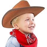 Narwhal Novelties Junior Cowboy Hat, Brown with Bandanna, Red; Bandanna & Cowboy Hat for Kids, Unisex