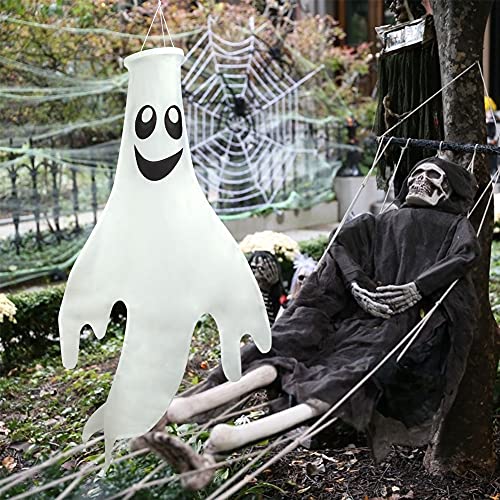 Starrky Halloween Ghost Windsocks Hanging Decorations Flags, 2PCS 43 Inches Halloween Windsock Outdoor Hanging Decoration for Front Yard Patio Lawn Garden Party Decor