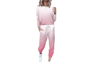 jxsoyen 2 Piece Outfits for Women Crewneck Long Sleeve Tops Long Pants Lounge Sets with Drawstring Tracksuit Jogger Sets