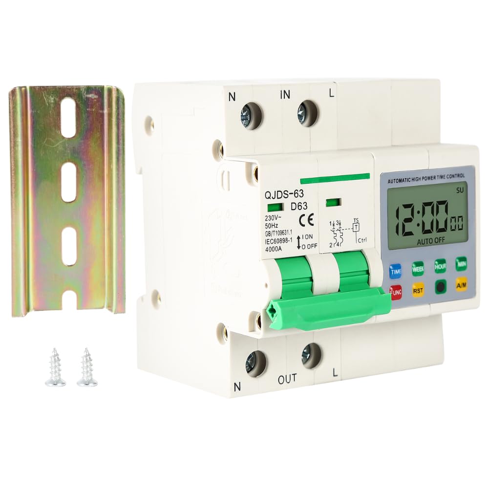 Jadeshay Timer Switch,63A AC230V Timer Relay Time Control Switch 16 Groups ON/OFF Programs Digital Programmable Time Control Circuit Breaker for Home Appliances,with DIN Rail 35mm and Screws