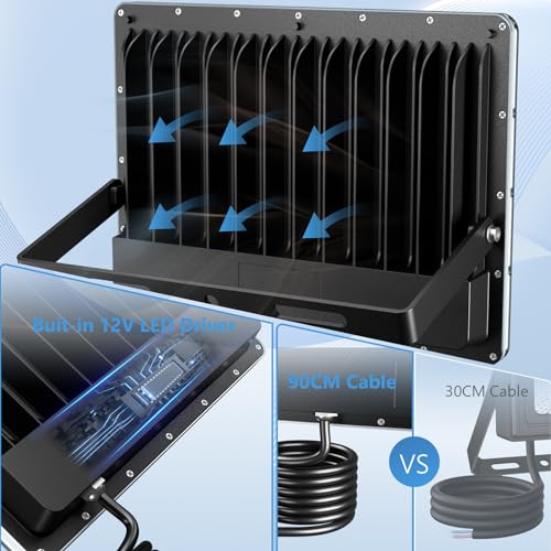 TOPAUBUB Outdoor LED Spotlights 200W, Outdoor LED Projector 20000LM 6500K Cool White Waterproof IP67 for Garden (1 Piece)