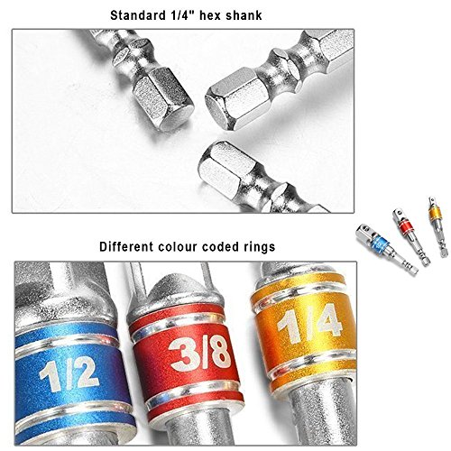 Impact Grade Socket Adapter Set - 3-Piece, 1/4" Hex To 1/4", 3/8", 1/2" Square Drive, Turns Drill Into Nut Driver