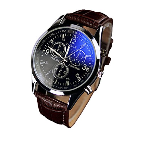 Clearance! Napoo Mens Luxury Fashion PU Leather Blue Ray Glass Quartz Analog Watches (A)