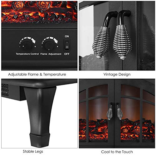 femor 25" Electric Fireplace, Adjustable 3D Realistic Flame Effect & Temperature, Portable 1400W Indoor Space Freestanding Heater with Overheating Safety Protection - Thumbnail 3