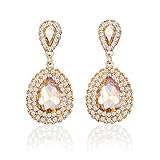 iWenSheng Women Champagne Gold Gold Plated Crystal Double Teardrop Bridal Drop Earrings
