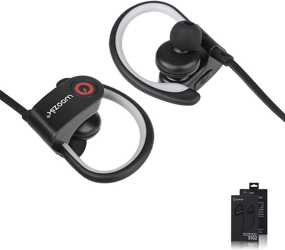 Bluetooth Wireless Headphones,WOOZIK Hi-Fi Bass Stereo Earbuds with Microphone Sports Earpones for Running & Gym,Noise Canceling,in-Ear Bluetooth V4.2 Stereo Headset Premium Sound Neckband (Black)