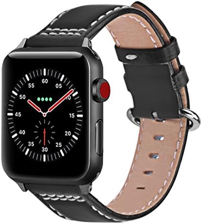 Apple Watch Band 38mm, iitee Retro Genuine Leather Replacement Band with Metal Clasp Buckle for Apple Watch Series 3/2/1(38mm Black)