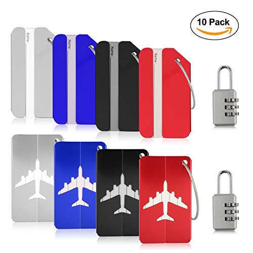 Luggage Tags,Metal Baggage Tags Travel ID Labels Tag for Aircraft Travel Bag Suitcases Bags Labels - Set of 8 +2 Combination Padlocks