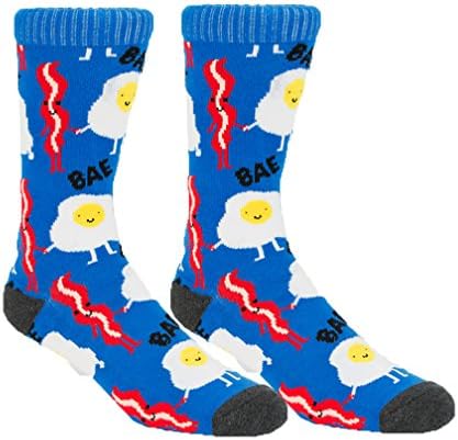 1 Pair Men's Novelty Emoji Bacon & Eggs Crew Socks Size 10-13