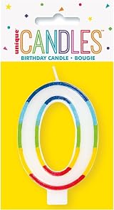 Unique Vibrant Rainbow Border Number 0 Birthday Candle 7cm x 12cm view 3