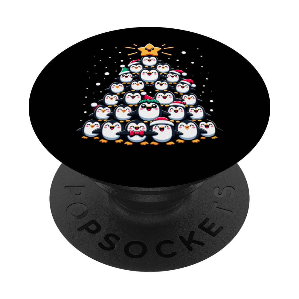 Penguins Christmas Tree Funny Penguins Xmas PopSockets Swappable PopGrip