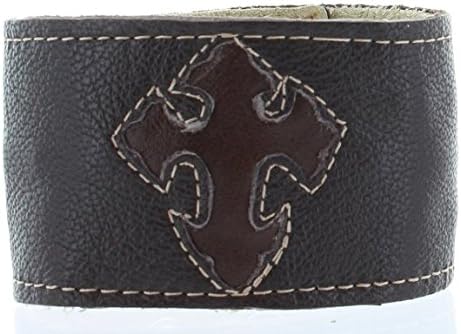 Charlie Biker Bracelet, Men or Womens Leather Bracelet with Secret Hidden Zipper Compartment, Approx 8-9" Adjustable, Black Leather with Dark Brown Cross Design.