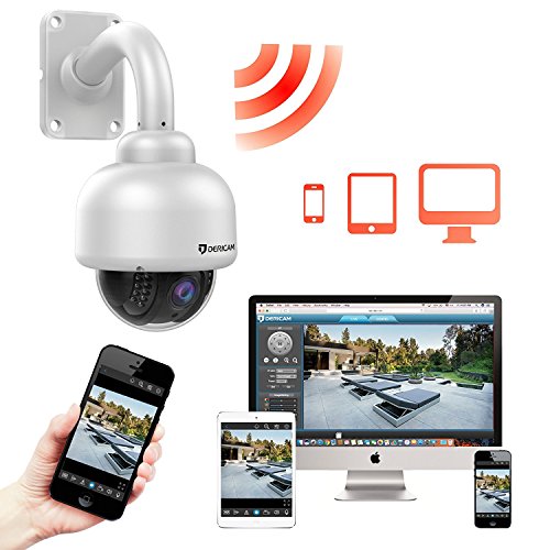 Dericam Wireless Security Camera System, Outdoor WiFi PTZ Camera, 1080P Full HD, 4x Optical Zoom, Pan/Tilt/Zoom, Night Vision, Pre-installed 32GB Memory Card, White