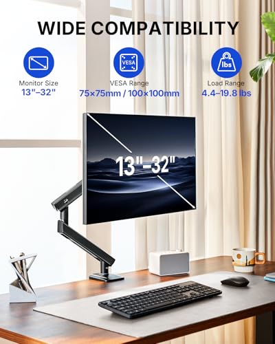 HUANUO Supporto Monitor per Schermi 13–32", Braccio Monitor MechaSpring (Inclinabile/Girevole/Rotante), FlowLift Pro Montaggio VESA senza Attrezzi, base con Morsetto a C o Passacavo, Carico Max. 9 kg