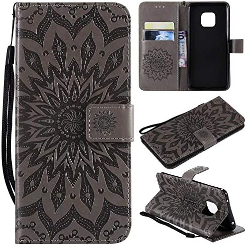 KKEIKO Huawei Mate 20 Pro Case, Huawei Mate 20 Pro Flip Leather Case [with Free Tempered Glass Screen Protector], Shockproof Bumper Cover and Premium Wallet Case for Huawei Mate 20 Pro (Grey)