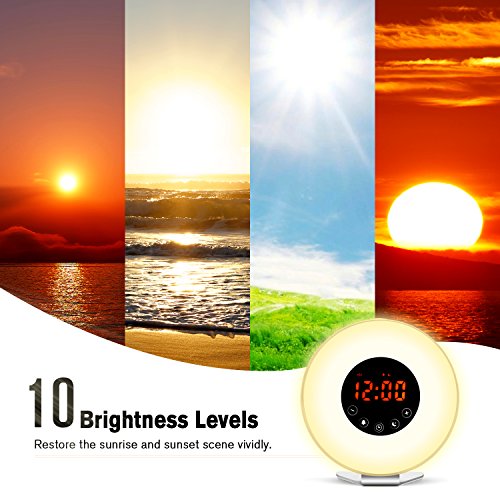 Wake Up Light Alarm Clock, Digital Alarm Clock with Colored Sunrise Simulation, 7 Colors, 6 Nature Sounds, FM Radio, Touch Control for Heavy Sleepers - Thumbnail 3