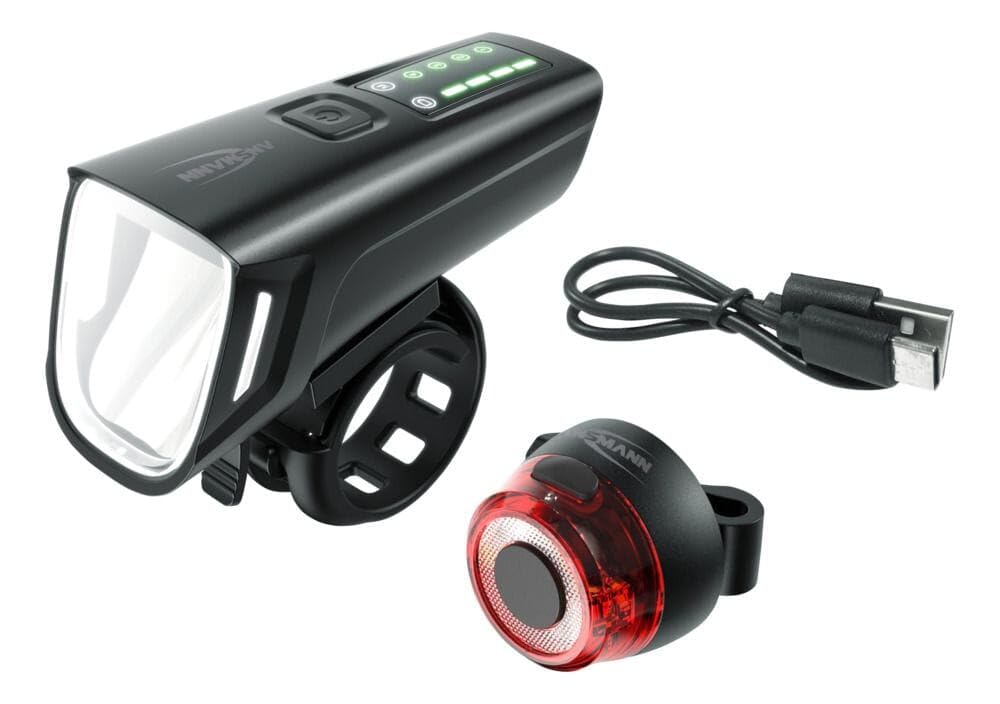 Ansmann Bicycle Light Set (StVZO Approved) - Rechargeable, Rainproof, Easy to Install - Front & Rear Lights