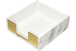 Buqoo Sticky Note Holder, Marble White Texture Post it Note Holder for Desk Memo Card Paper Pad Dispenser, Office Desk Accessories Organizer