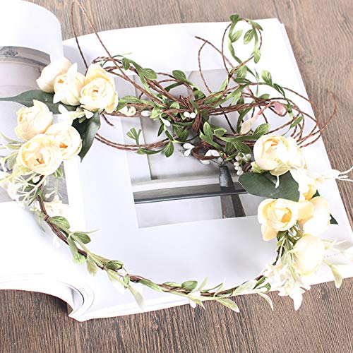 Flower Crown Headband Rose Wreath Garland Hair Bands Floral Wedding Bridal Hair Hoop Women Ladies Leaf Vine Party Decoration Headdress Headwear Christmas Handmade Headpiece Hair Accessories White