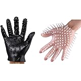 Williant-Brilliant Male Female Massage Tool Soft Flirting Massage Glove Men Ribbed Teasing Gloves,2PCS (Black A+Transparent)