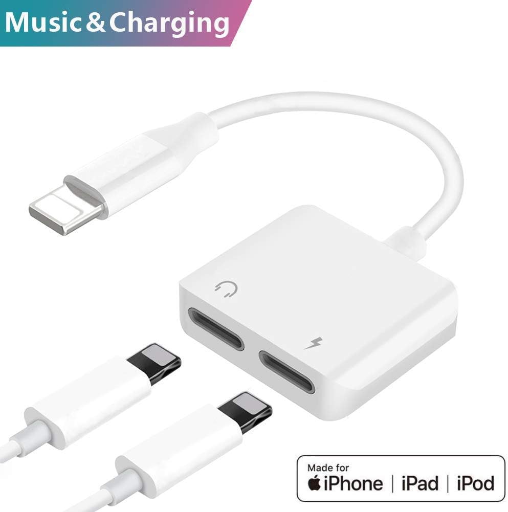 Headphone Adapter for iPhone X Adapter AUX Audio Jack Charge Adapter Car Charger Dual Earphone Cable Converter Compatible for iPhone X/7 Plus /8/8P [Audio+Charge+Call+Volume Control ] Support All iOS