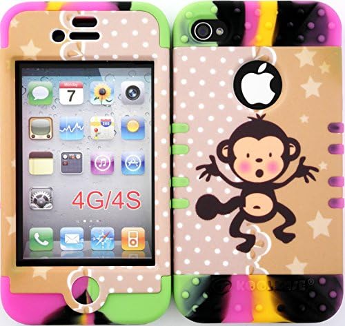 Wireless Fones TM Iphone 4/4s Case Dual Layer Hybrid Impat Resistant Protective Cute Monkey Snap on Over Two Tone 3 Skin