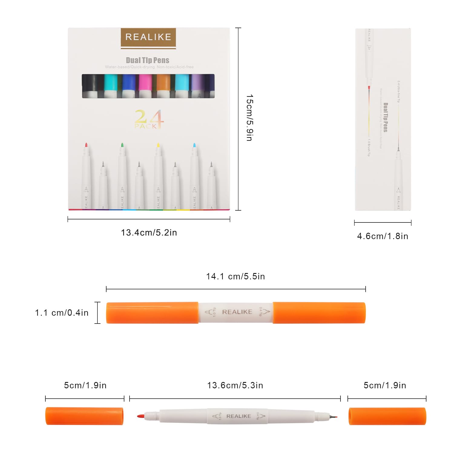 REALIKE Dual Tip Pens Compatible with Cricut Maker 3/Maker 4/Maker/Explore 3/4/Air 2/Air, Dual Tip Marker Pens Set of 24 Pack Fine Point Pen Writing Drawing Pens (0.4 Tip & 1.0 Tip)