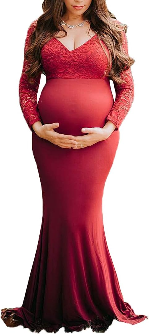 COSYOU Womens Lace Maternity Dresses Gown Lace Cotton Patchwork Maxi Dress for Baby Shower Photo Props Party at  Women’s Clothing store