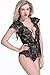 Yosbuti Womens Lingerie V Neck Lace Teddy Bodysuit with Snaps Crotch (Black/Red, S-XXL)