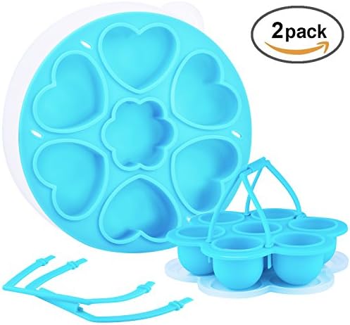 2 Pack Silicone Egg Bites Mold for Instant Pot Accessories - Round &amp; Heart Shape, FDA Aprroved - Egg Cooker &amp; Egg Poacher for 5, 6, 8 qt Instant Pot Pressure Cooker/ Microwave (Blue)