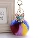 Lisin key chain,New Fox Fur Ball with Artificial Fox Head Inlay Pearl Rhinestone (A)