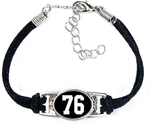 Number Charm Bracelet - Jersey Style in Team Colors (Number 76 Black &amp; White)