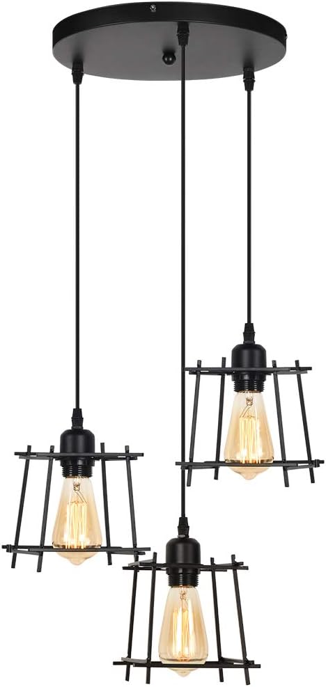 HAITRAL Dining Room Pendant Lighting 3 Lights - Industrial Hanging Light Fixtures Chandelier Black Metal Lampshade -Adjustable Ceiling Hanging Light Fixtures for Kitchen Island Bedroom: Home Improvement