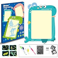 Baiwka Light Up Drawing Board, Erasable Portable Writing Board Drawing Board, Handwriting Doodle Drawing Pad with 4 Highlighter and 2 Pattern Card, Draw with Light Fun and Developing Toy for Kids