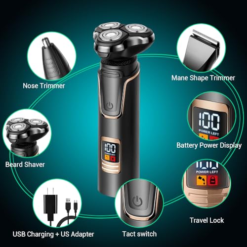 JESWO 3 en 1 Rasuradora Electrica Hombre con Pantalla LED Inteligente, Afeitadora Eléctrica Recargable en Seco y Húmedo, Negro, para Hombres