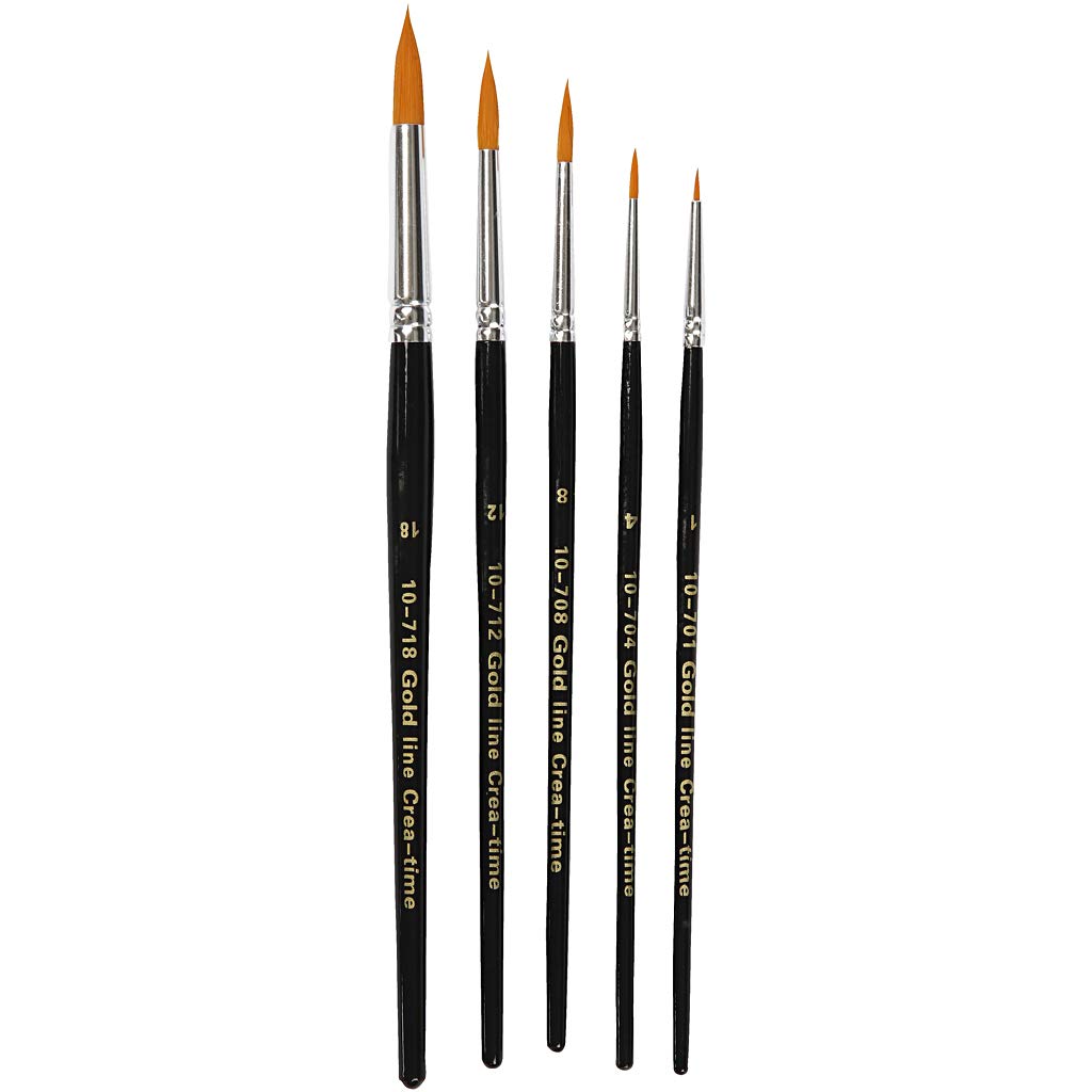 Gold Line Acrylic Brush Set, size 1-18 , W: 2-7 mm, round, 5asstd