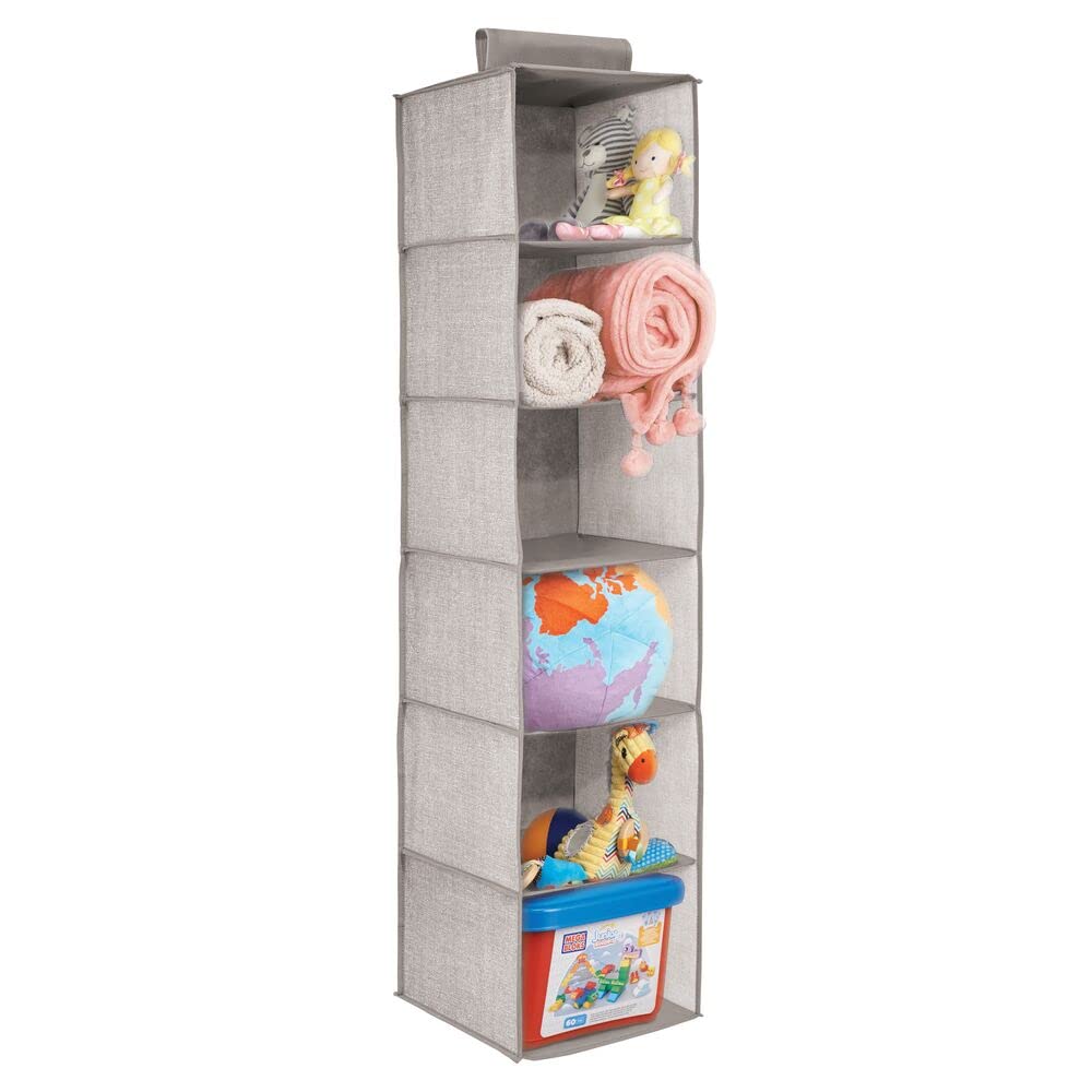 mDesign Hanging Toy Storage - Baby Wardrobe Organiser - Storage System With 6 Compartments for Clothes, Towels, Blankets, Toys - Linen