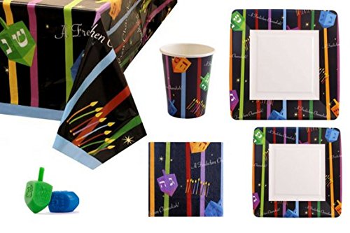 Chanukah Party Set For 20. Tablecloth, 10.5 in Plates, 7.5 in Plates, 9 oz Paper Cups, 13