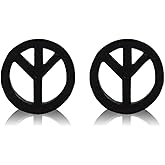 MiniJewelry Peace Icon Black Stud Earrings for Women Men Small Cute Unique Cool Stainless Steel Earrings